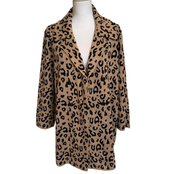 Anne Klein Cardigan Blazer Cheetah Sz XL Double Breasted Open Front Brown Black - Picture 1 of 10